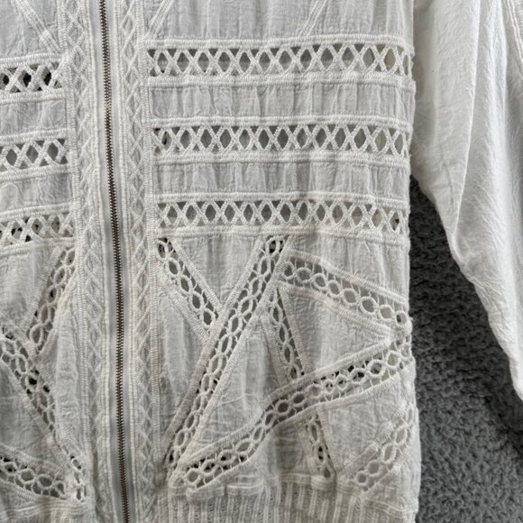 Orange Creek  Lace Shirt Zipper Front & Crochet Detailing  White Size Small - Picture 4 of 7